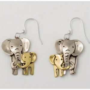 Gold & Silver Mom & Baby Elephant Earrings